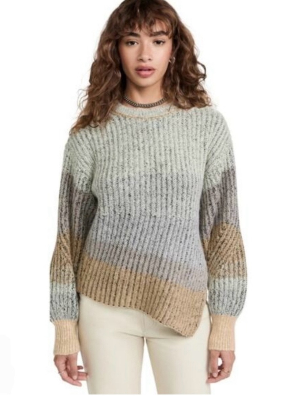 Jonathan Simkhai Multi‑Tone Crewneck Sweater in Buttercream, Taupe & Pale Gray